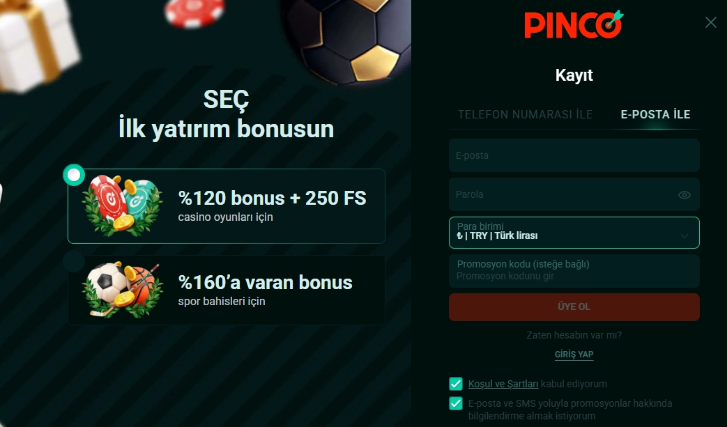 Pinco Casino güncel giriş — Türkiye’de kayıt işlemi nasıl yapılır?