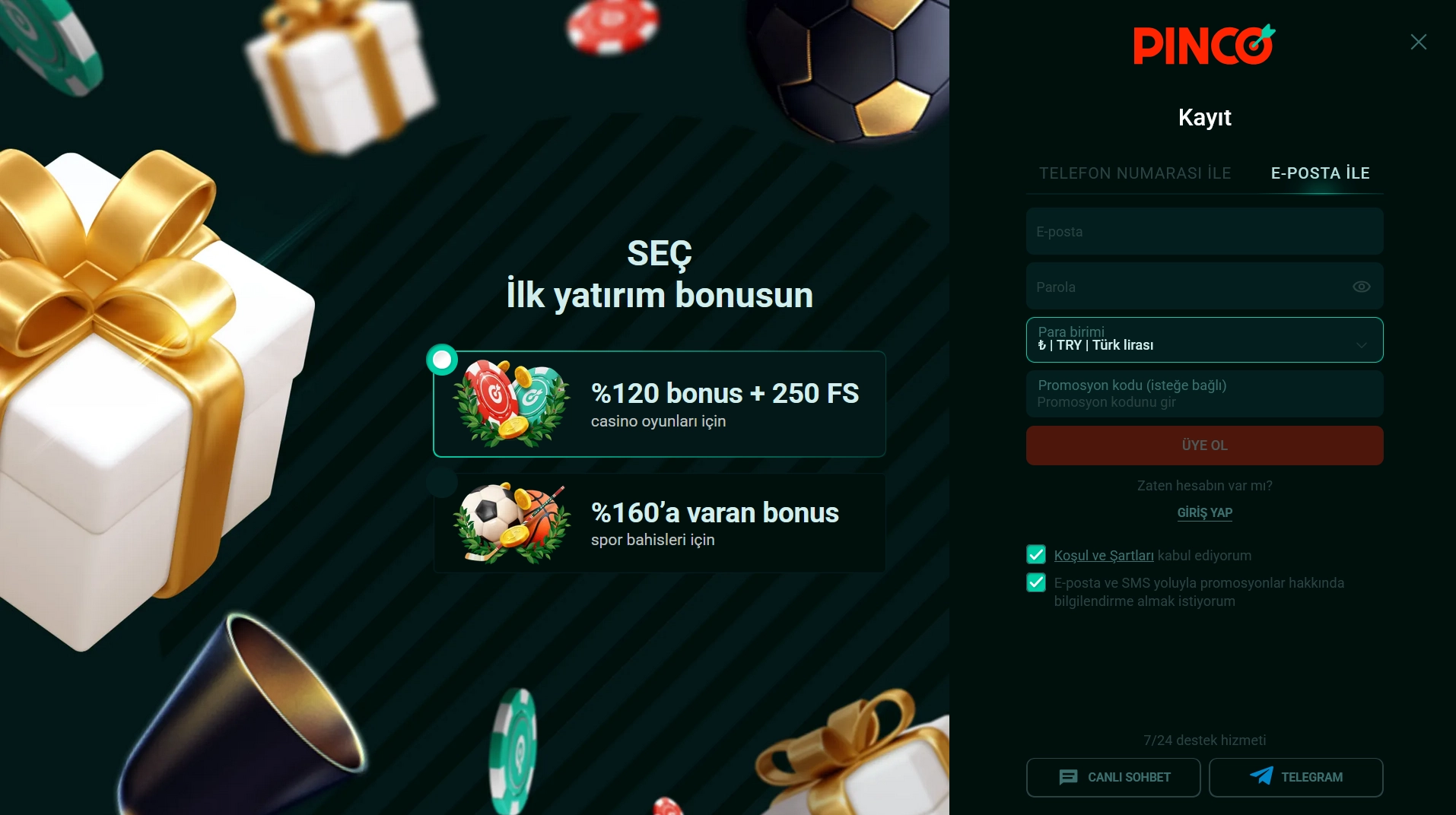 Pinco Casino: Kayıt ve Giriş Süreci